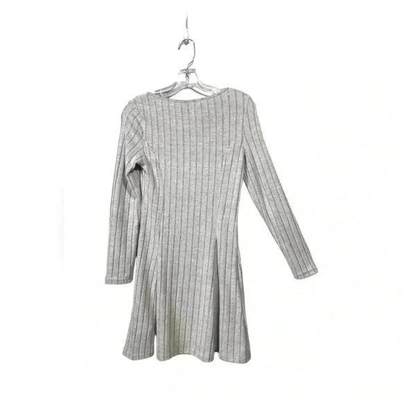 SHEIN, Ribbed Striped Skater Dress With Long Sleeves, Medium / US 6, Grey - Picture 6 of 10